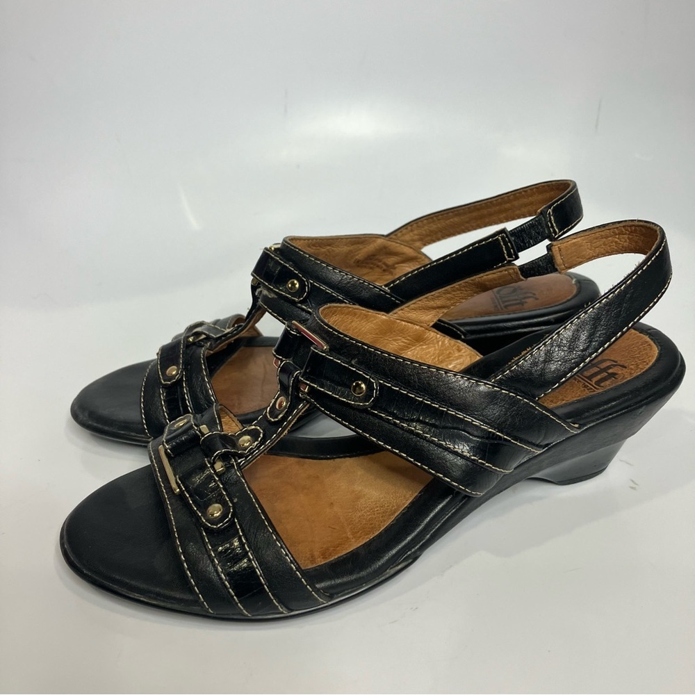 Sofft black leather sandals heels slingback dressy casual women’s size 6